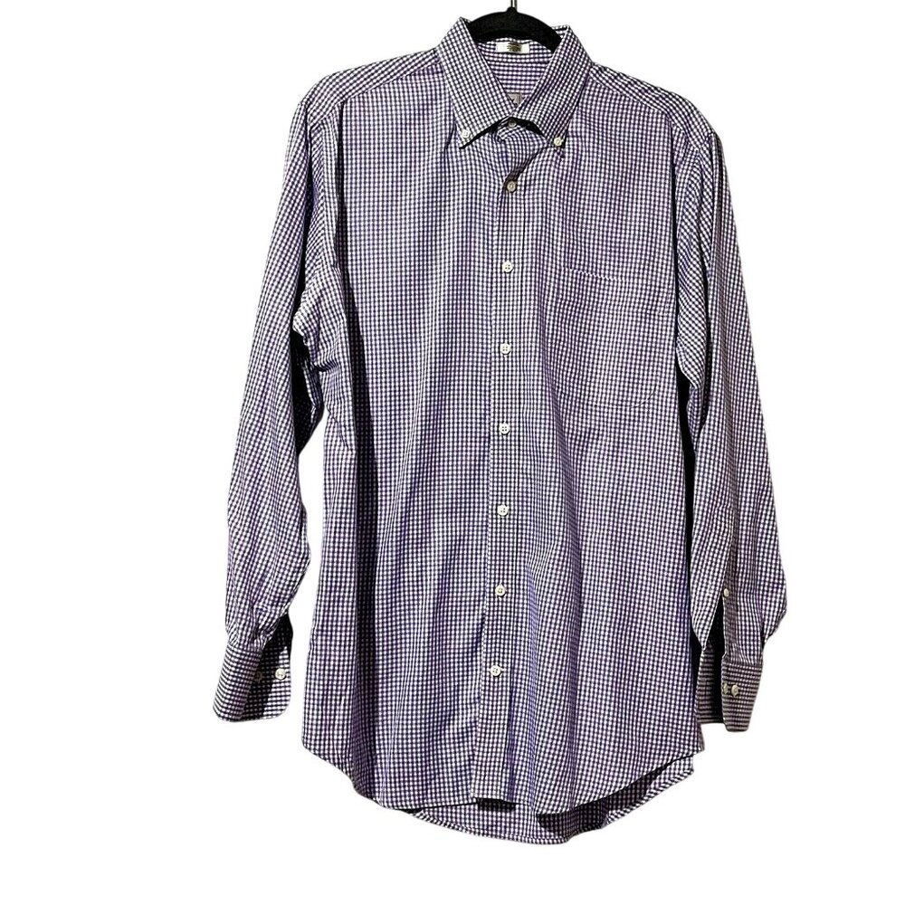 Peter Millar Size L Long Sleeve Button-Down Shirt Purple & White Gingham
